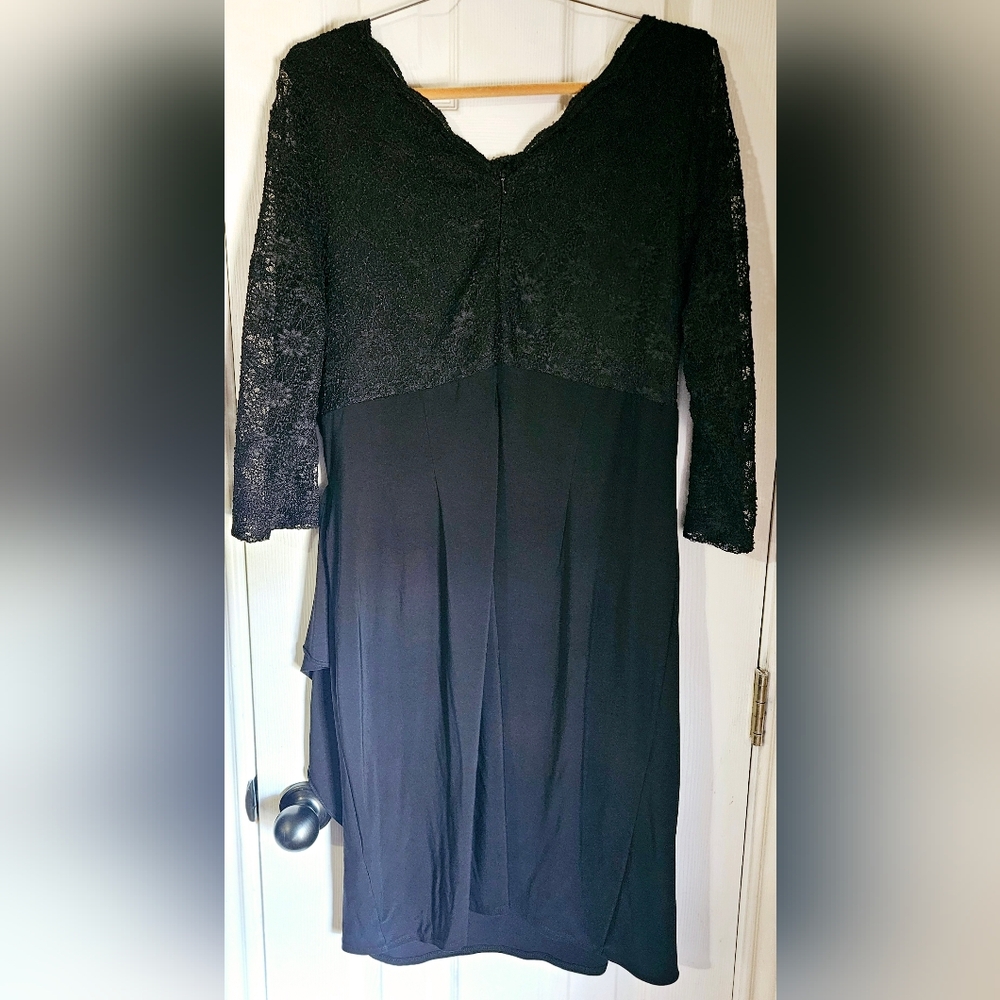 MSK Women Classy V- Neck Floral Lace 3/4 Sleeve Cocktail Holiday Party Dress, 20 - Picture 3 of 7